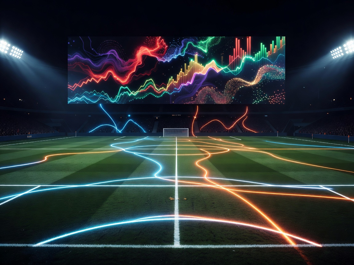 Glowing football pitch lines and abstract scoreboard showing mounting pressure in league races