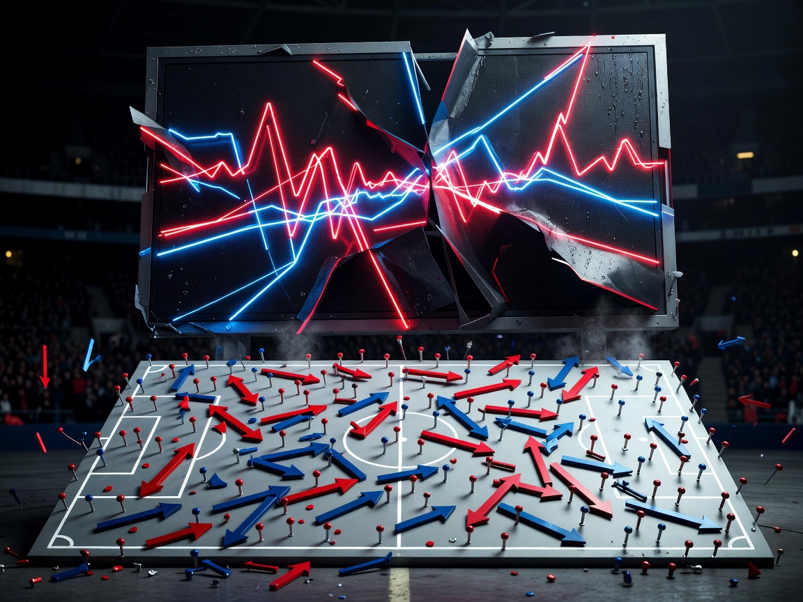 Abstract football scoreboard and tactical board suggesting pressure in a title race